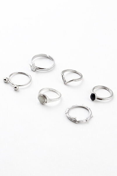 Sortie Aksesuar مجموعة من 6 خواتم بتصميم اللؤلؤ والأوراق