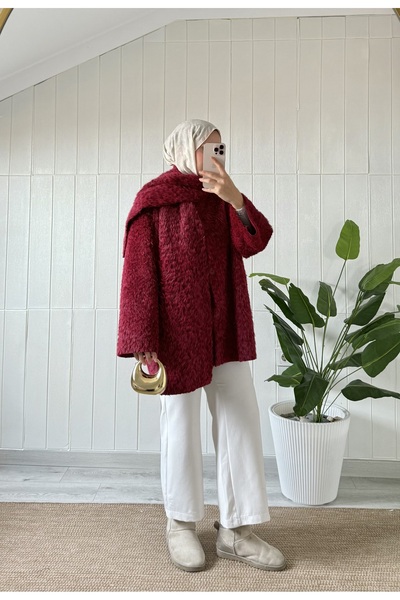 Mira İpek Fur Coat with Scarf Women's Fur Coat with Scarf and Shawl Gift