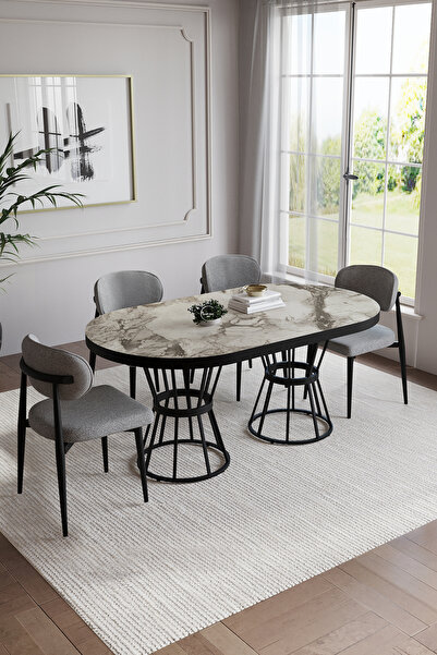 BY ORHAN GÜZEL BOHEM POLO MUTFAK MASASI TAKIMI 4 SANDALYELİ