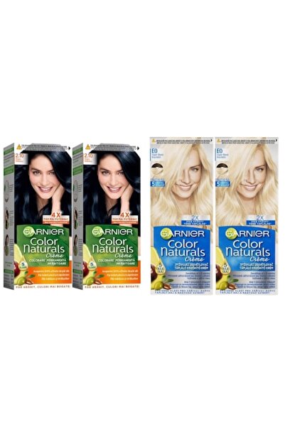 Garnier set — 4 bucăți: 2x Color Naturals 2/10 Albastru-Negru, 2x Color Naturals E0 Super Blond