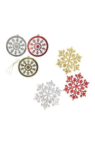 First Choice Christmas Tree Ornament, 10 cm, 3 Colors/Set, Glitter Ornament with Gold String