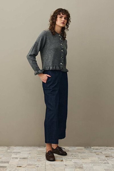 Fahhar Thin Ruffled Mohair Cardigan Anthracite