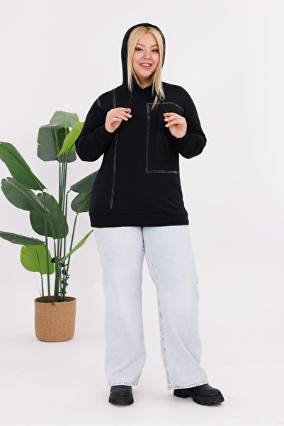 Siyezen Plus Size Leather Pocket Sweatshirt