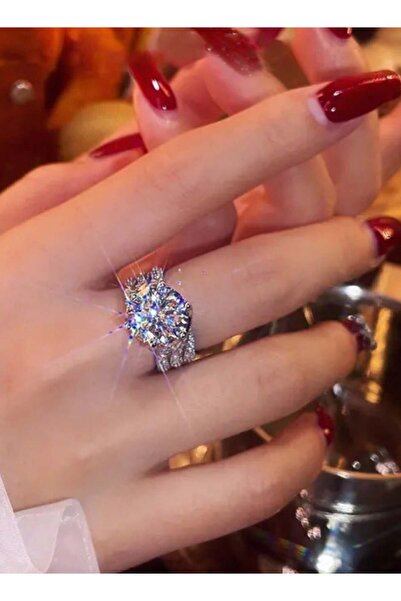 Generic خاتم بورستو القابل للتعديل من الزركون والميسانيت للنساء - ذهب أبيض عيار 5 قيراط بثلاثة صفوف PT950