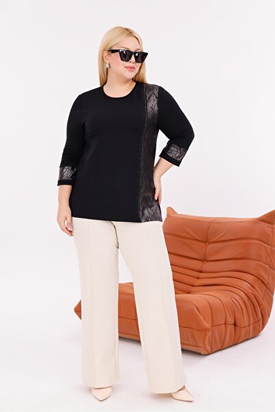 Siyezen Plus Size Lacquer Printed Stone Blouse