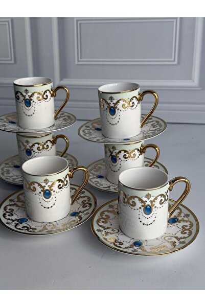 ROSSEV Türk Kahve Fincanı Beatrice Yeşil 6 Kişilik 12 Parça