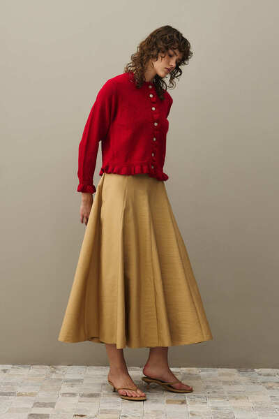 Fahhar Thin Ruffled Mohair Cardigan Red