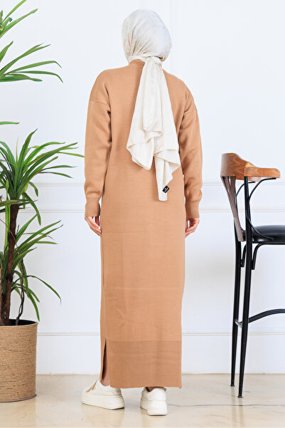 benguen Slit Detailed Knitwear Dress S510 Mink