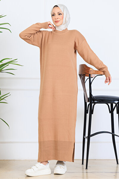 benguen Slit Detailed Knitwear Dress S510 Mink