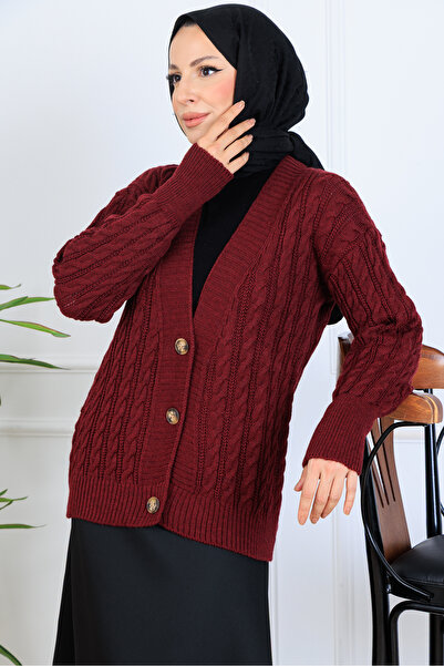 benguen Hair Knit Short Knitwear Cardigan S4000 Burgundy