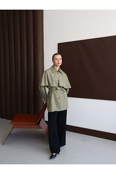 Blue Morpho Pelerin Model Kuşaklı Trençkot