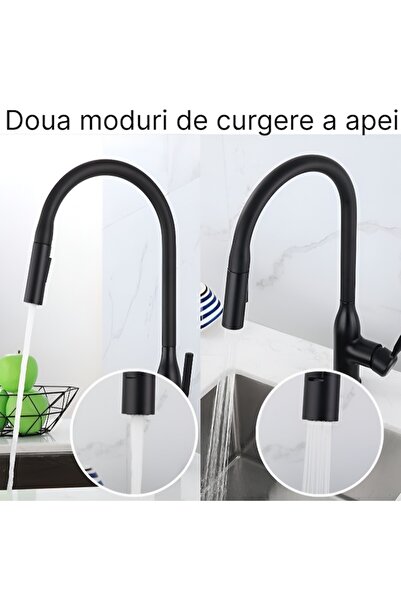 BiXXBi Kitchen Pro Kitchen Sink Faucet, Pull-out 60cm, 360° Swivel, Ceramic Cartridge, Black