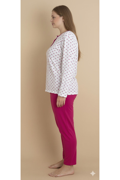 embody Pijamale din bumbac pentru femei, Set cu bluză și pantaloni lungi, roz, batal, roz