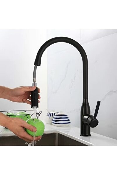 BiXXBi Kitchen Pro Kitchen Sink Faucet, Pull-out 60cm, 360° Swivel, Ceramic Cartridge, Black