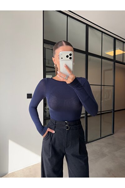 BB Bensu Buyruk BLUZ TRANSPARENT ALBASTRU MARIN CU GAT BĂRĂ