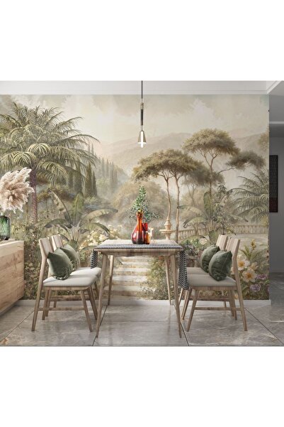 Özel Duvarlar Egzotik Ağaçlar ve Çiçek Manzara Duvar Posteri