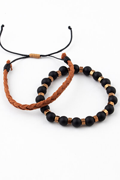 Sortie Aksesuar Adjustable Length Macrame Rope and Natural Stone Bracelet Com...