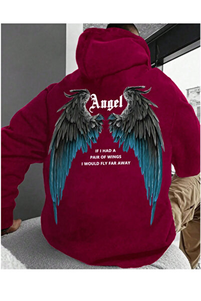 MOONBULL Men's Angel Wing Printed Hooded Sweatshirt