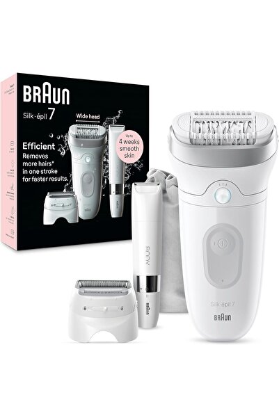 Braun Silk-épil 7 Epilator with Wide Head, Wet & Dry, Lady Shaver & Trimmer Comb, SE7-441 (White/Si