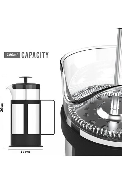 RADIOTRONICS MOMENT French Press Coffee and Tea Maker 1000ML, Borosilicate Glass, Stainless Steel Filter, Black