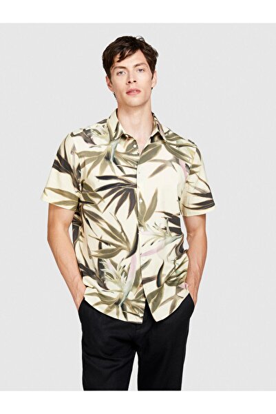 Sisley Men's Cotton Blend All over Pattern Short Sleeve Shirt 324P53Dbsq03O-Sis911