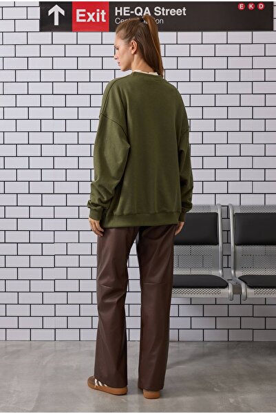 HEQA Hanorac brodat verde mușchi