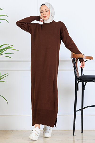 benguen Slit Detailed Knitwear Dress S510 Brown