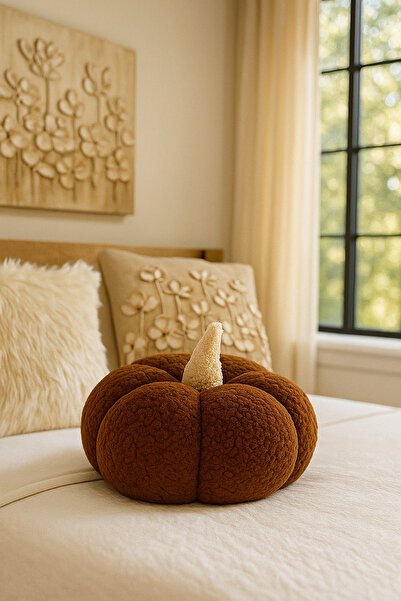 SAYMİNE وسادة/مخدة زخرفية على شكل يقطين تيدي بني اللون، 100% طبيعية