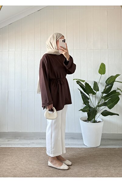 Mira İpek Yırtmaçlı Yumuşak Double Face Kumaş Tunik İpli Tunik Şal Hediyeli