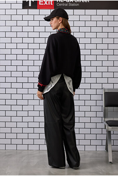 HEQA Δερμάτινο παντελόνι με χαλαρή εφαρμογή μαύρο