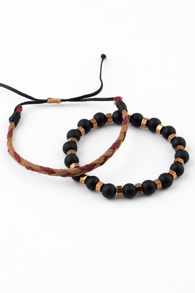 Sortie Aksesuar Adjustable Length Macrame Rope and Natural Stone Bracelet Com...