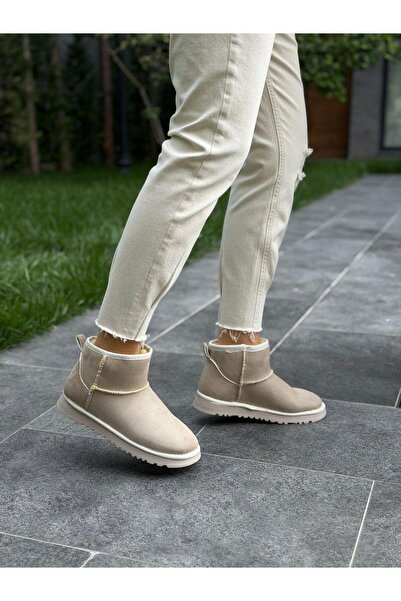 DİVA Krem Süet Düz Taban Kadın Günlük Bot