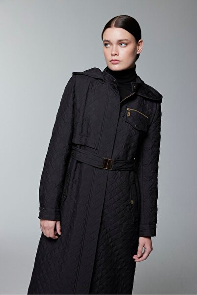 Zühre Hooded Overcoat with Zipper and Belt Detail