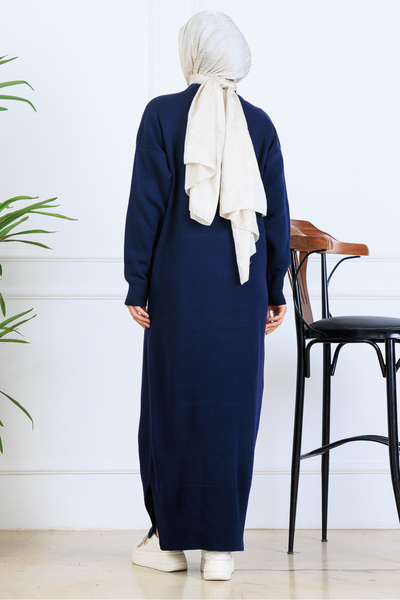benguen Slit Detailed Knitwear Dress S510 Navy Blue