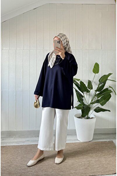 Mira İpek Yırtmaçlı Yumuşak Double Face Kumaş Tunik İpli Tunik Şal Hediyeli