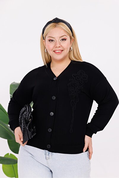 Siyezen Plus Size Floral Motif Cardigan