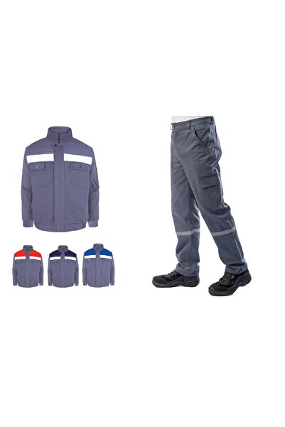 MyForm Kışlık İş Takımı Çok Cepli İç Yapısı Polarlı Reflektörlü İş Montu ve 7/7 İş Pantolonu Gri Renk Yüzd