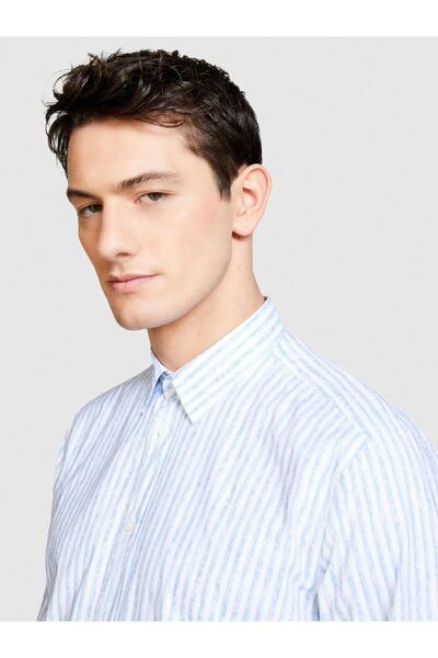 Sisley Ανδρικό πουκάμισο με ρίγες από βαμβακερό μείγμα 324P5N1JSQ036-SIS64D