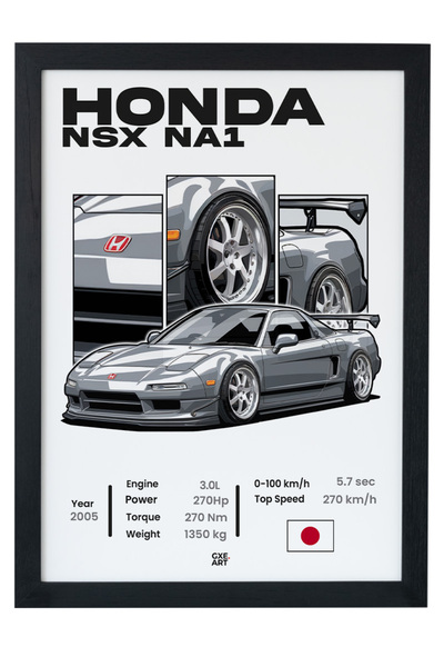 gxe.art Honda NSX NA1 poster sa drvenim okvirom – štampa automobilskog dizajna