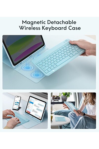 CHESONA Keyboard Case for iPad (A16) 11th/10th Generation, Detachable Wireless Keyboard, Pencil Hold