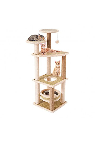 PETSHOW 5-Tier Bamboo Cat Scratching Tree, Height 108cm