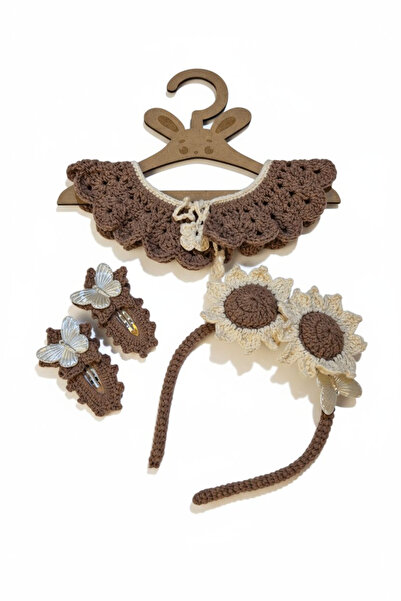 Şeker Tadında Tasarımlar Hand Knitted 3-Piece Baby Headband Set - Brown Tones