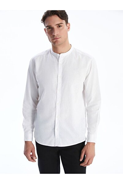 LC Waikiki قميص رجالي من مزيج الكتان بأكمام طويلة وقصة عادية من LCW Vision