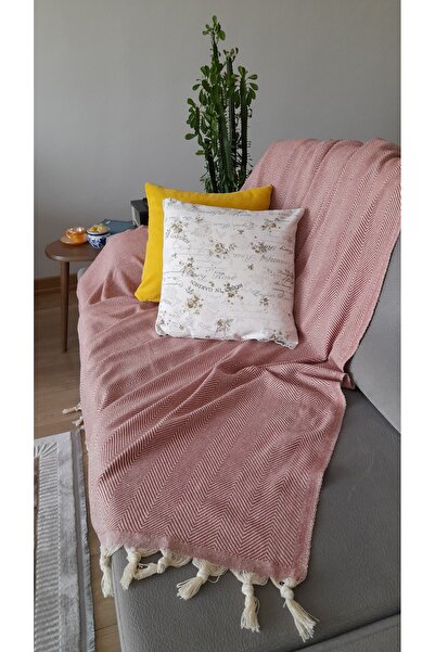 MKAtölyem 100% Cotton Pink Multi-Purpose Sofa Cover & Pique