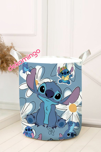 dekomingo Papatya Stitch Desenli Keçe Oyuncak Sepeti-Çamaşır Sepeti 30x45 cm