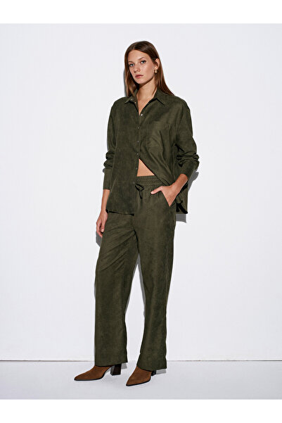 Dilvin 72164 Beli Lastikli Süet Pantolon-Çağla