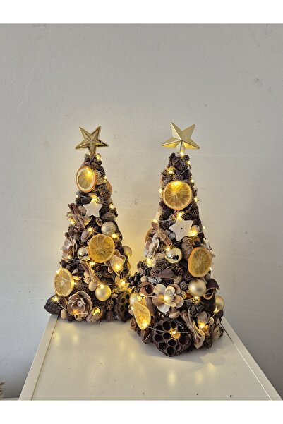 Yellow Tulip Bradut decorativ 35cm, decoratiune/aranjament Craciun cu plante uscate si instalatie led inclusa