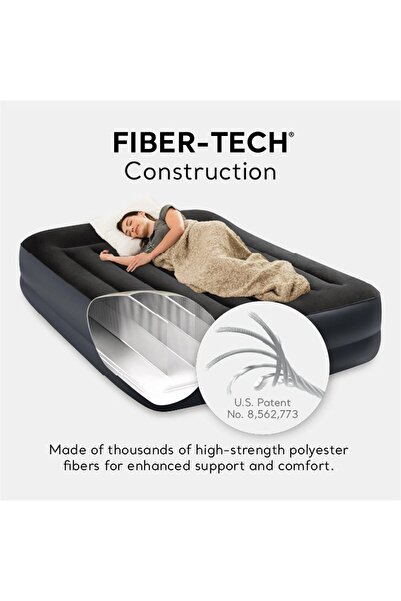 RADIOTRONICS Dura Beam Pillow Rest Raised Airbed with Built-In Pump, Twin, Navy (300 lbs)