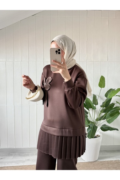 Mira İpek Premium Fabric Pleated Scuba Double Hijab Set with Shawl Gift