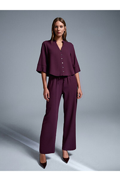 Dilvin 72195 Elastic Waist Casual Trousers-Burgundy